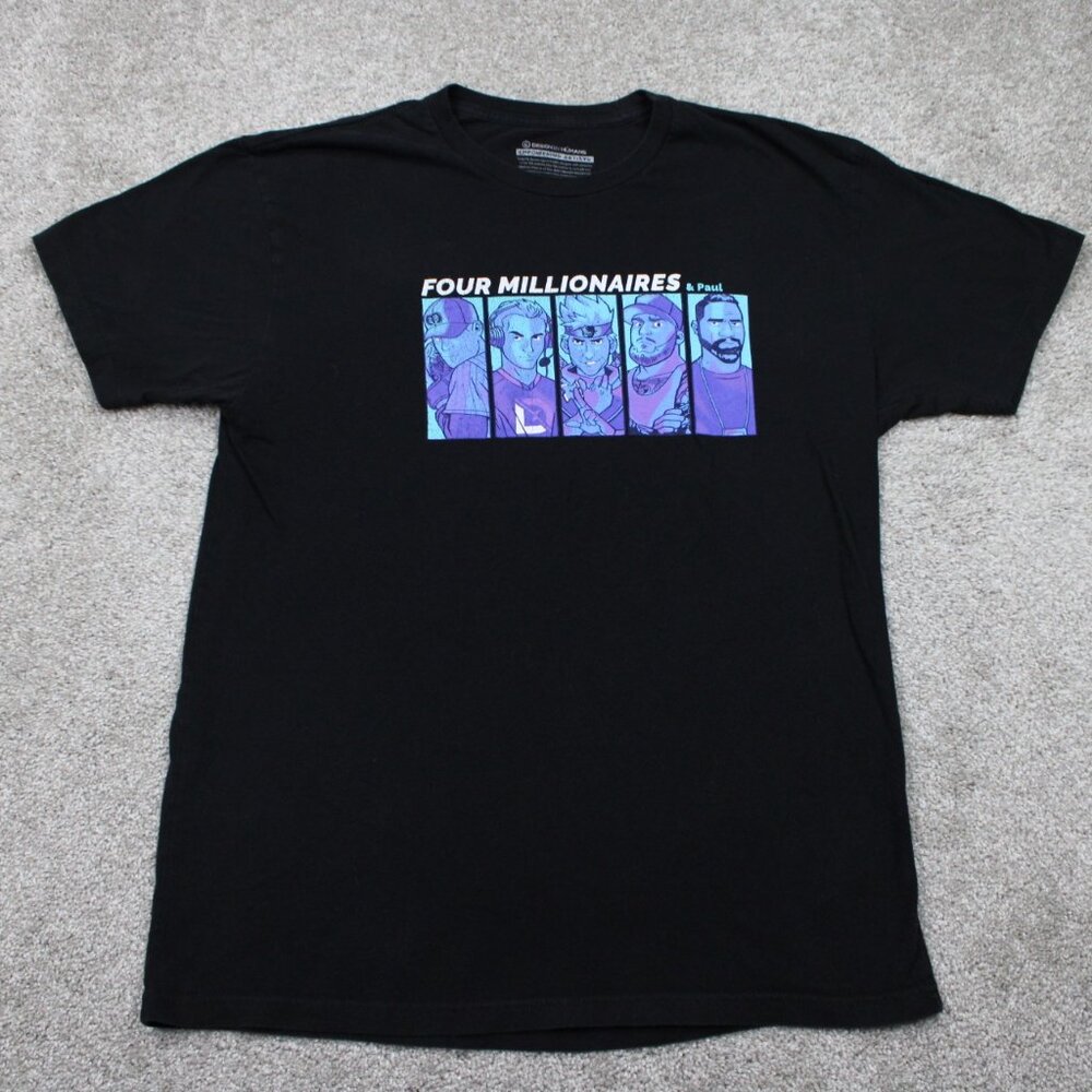 Design by Humans Shirt Mens Large Black Four Millionaires‎ & Paul Cotton S/S